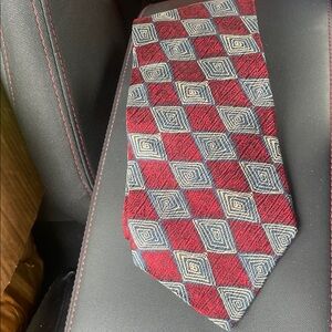 Kenneth Cole Red Tie with Blue and Cream Diamond Pattern